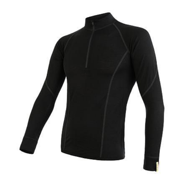Obrázok z SENSOR MERINO ACTIVE pánske tričko dl.rukáv stojačik zips čierna