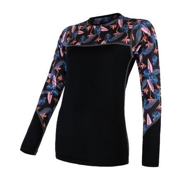Obrázok z SENSOR MERINO IMPRESS dámske tričko dl.rukáv čierna / floral